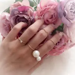 ダブルパールリング 5セット♡華奢リング AHKAH aget 系