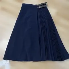巻きスカートプリーツスカート ロングスカート ネイビー サイドベルト付き　新品
