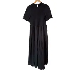 【海外古着】　黒の半袖ロングワンピース　 2XLサイズ　シンプル　単色