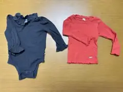 après les cours 赤 リブ編み 長袖 Tシャツ 80