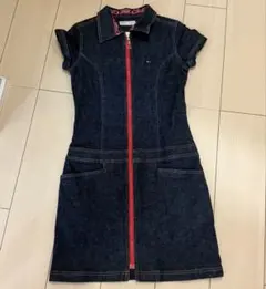 トミーガール デニム ミニワンピース 半袖 フロントジップ S