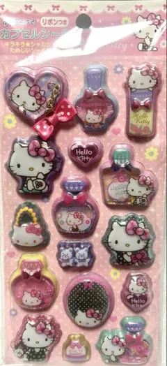 平成レトロ　Hello kitty ゆらゆらするリボンつきカプセルシール　カミオ