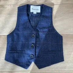 ネイビー チェック柄 ベスト、パンツ、シャツ3点セット