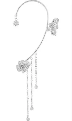 ✨キラキラ蝶々と花 揺れるイヤーカフ ✨シルバー華やか上品アクセサリー