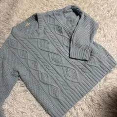 CINEMA CLUB ケーブルニットセーター M ライトブルー