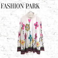 【ファッションパーク】花柄　ハーフジップタートル　長袖　カットソー　肩パット