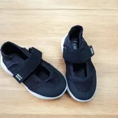 プティマイン ユニセックスス 14cm ポーツサンダル メッシュ 黒 キッズ