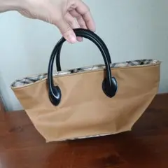 バーバリー　ブルーレーベル　ミニトート　バッグ　チェック　舟形　牛革