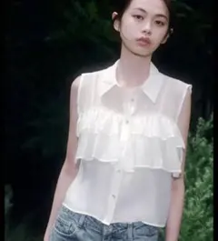 【タグ付き】zara フリルセミシースルートップス