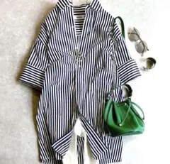 美品 ミースロエ MISEROHE 半袖 ストライプ柄シャツ 体型カバー