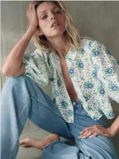 ZARA フラワープリント ボリュームスリーブ ブラウス