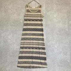 アールピーエス（M）ノースリーブワンピース＊花柄ボーダー＊Uネック＊伸縮性