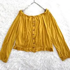【エイチアンドエム】H&M マスタード XL トップス 首回り広め 裾フリル