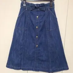 【お値下げです】フェルウ　デニムフレアスカート リボンベルト付き　サイズ2　美品