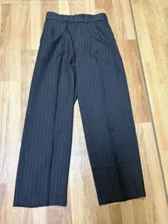 GU ストライプ 黒タックワイドスラックス S