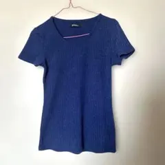Tシャツ リブ ブルー 青 半袖 vネック