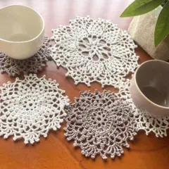 【匿名配送・送料無料】 ハンドメイド レース編み コースター ドイリー セット