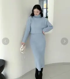 【Jasmine】タートルネックトップス＋ニットワンピースセットアップ