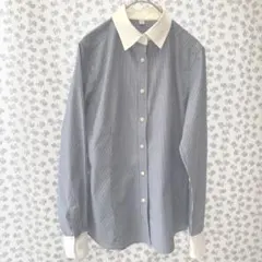 ぴ*う様 UNIQLO長袖シャツストライプ（ブルー&白）ノーマルカラー