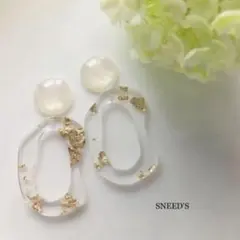 ■ 変形金箔クリアチャーム✕ホワイトカボションピアス/イヤリング