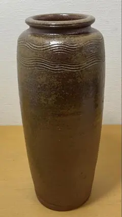備前焼 木村陶峰作 陶正園 沈線文 大型花瓶 筒花入 高さ31.5cm