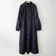 NICOLE CLUB オーガンジースリーブワンピース パフスリーブ ブラック