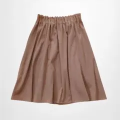 ロングフレアスカート スエード調 ウエストゴム 洗える キャメル【L】