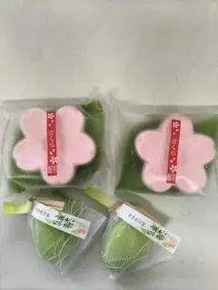 さくら花形石鹸と葉っぱ石鹸　梅模様たおるセット