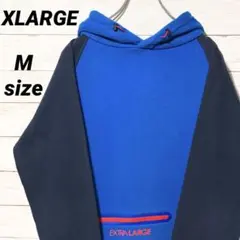 【希少】XLARGE エクストララージパーカー　ブルー　裏起毛　センターポケット