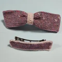 ラメ入りピンクリボンバレッタ　ハンドメイド