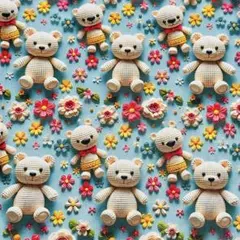 ❣️【限定】☆可愛い熊&お花柄立体感　綿100%シーチング生地　110x100cm
