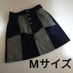 パッチワークデザイン ミニスカート ダークブルー