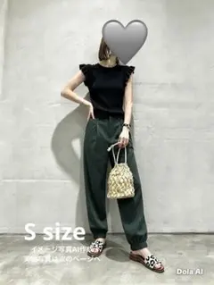 グリーン ワークパンツ 裾ゴム
