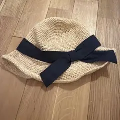 麦わら帽子 ハット　黒リボン付き 54センチ　キッズのサムネイル