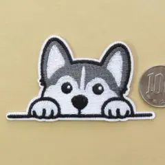 シベリアンハスキー 犬 刺繍 アイロン ワッペン アップリケ an-s62