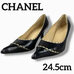 美品 CHANEL シャネル パンプス パイピング ヒール レザー 24.5cmのサムネイル
