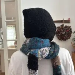 ハンドメイド　フード付きマフラー　バラクラバ　手編み