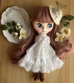 ネオブライスサイズ　ワンピース、ペチコート、麦わら帽子セット　白のサムネイル