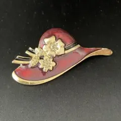 帽子型赤金ブローチ 花モチーフ ガラス 陶器