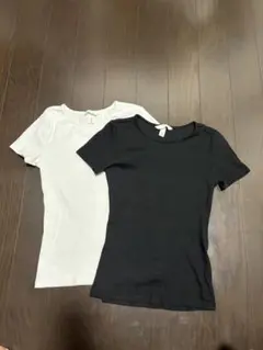 H&M 半袖リブTシャツ 2枚セット ホワイト ブラック