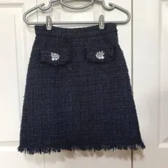 31 Sons de mode ネイビー ビジュー付き ツイード スカート