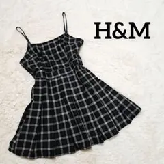 【美品】h&m チェック キャミ ワンピース ノースリーブ ブラック フレア