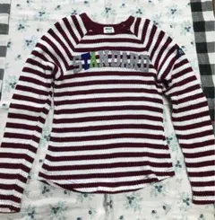 BREEZE ボーダーワッフルロンT 140cm ボルドー