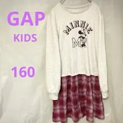 【ギャップキッズ】ワンピース(160)ミニーマウスプリント 長袖 チェック柄