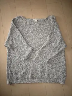 BASIC グレー系ミックスニット 五分袖 S