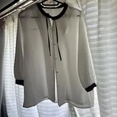 ホワイト 長袖 シャツ リボン付き