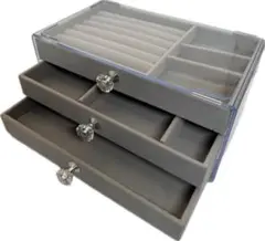 大容量✨ジュエリーボックス 3段 アクセサリー収納 ケース 引き出し グレー