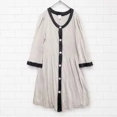 ププラ♦︎ロングカーディガン ベージュ 七分袖 リネン混 麻 日本製 ／Lのサムネイル