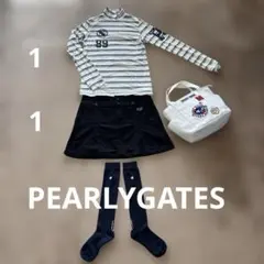 PEARLYGATES ボーダー長袖ロゴモックネックトップス1とロゴスカート黒1
