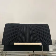ブラック プリーツデザイン パーティーバッグ